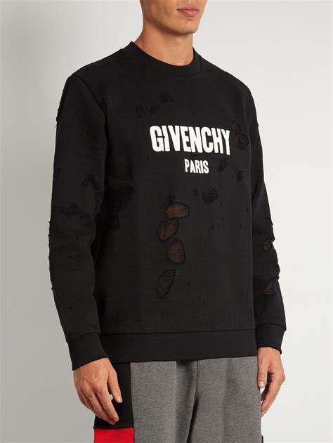 givenchy cuban-fit distressed printed cotton-jersey sweatshirt|givenchy distressed logo.